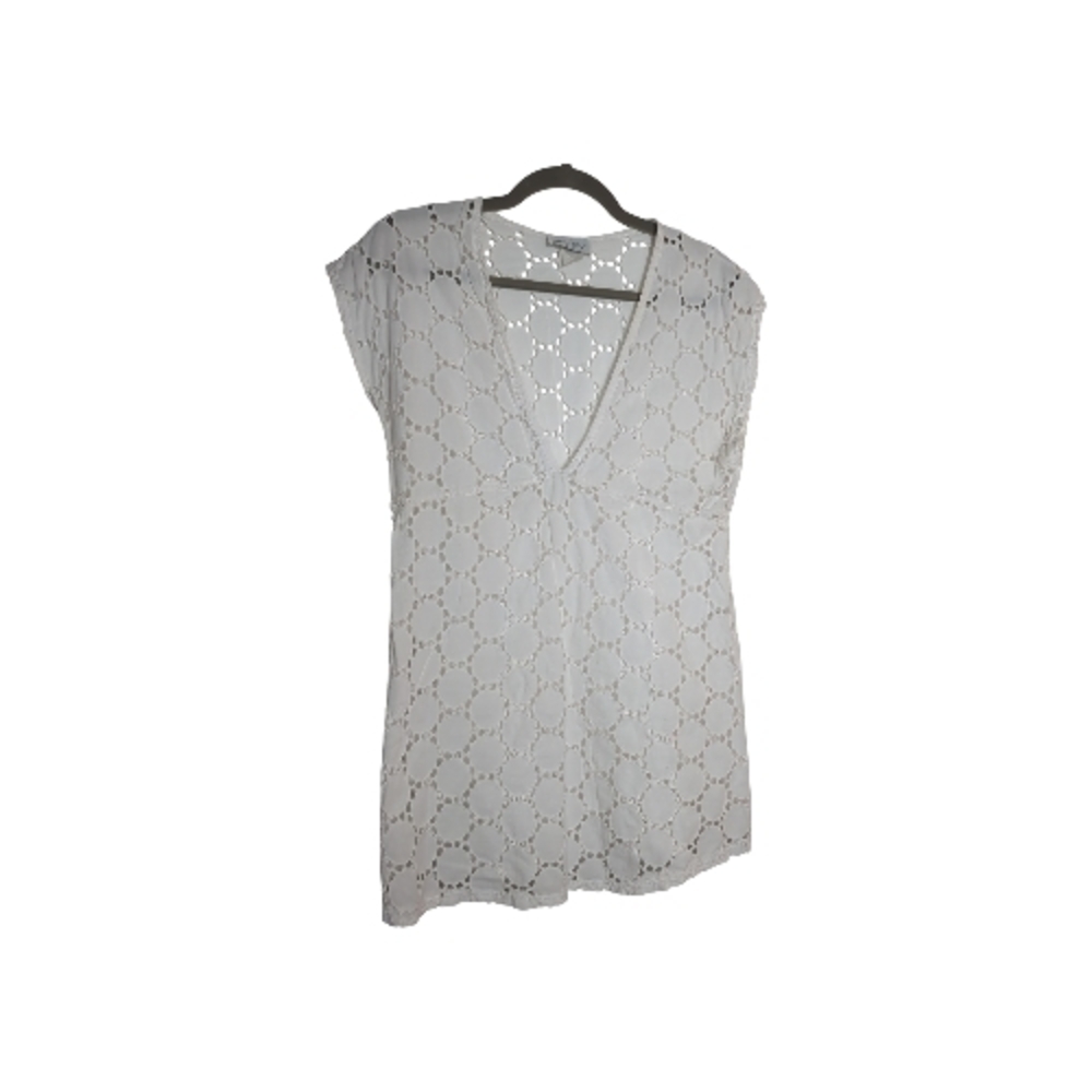 Jordan Small White Eyelet V-Neck Cap-Sleeve Swimsuit Cover Up Beach Resort Wear